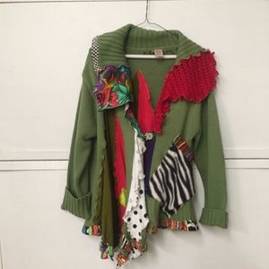 Mona Art To Wear Green Sweater Cardigan